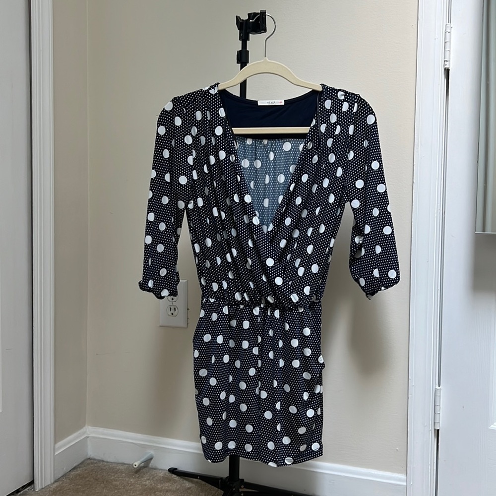 Navy and White Polka Dot Le Lis Romper